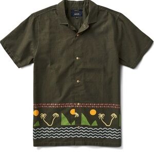 Roark Olive Casual Shirt with Tropical Design Mens Medium NWT